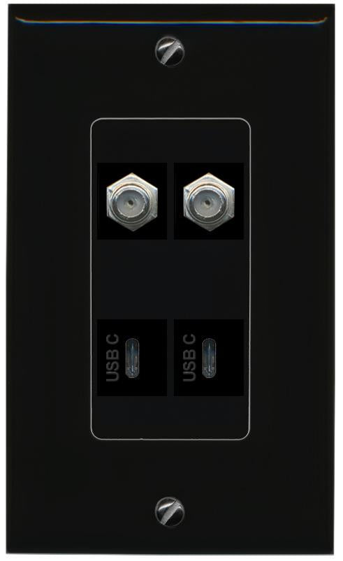 Riteav Piastra A Muro Doppia Per Cavo Coassiale TV - 2 Porte F-Type - Connessione Tool-less, Viti Incluse, Colore Avorio