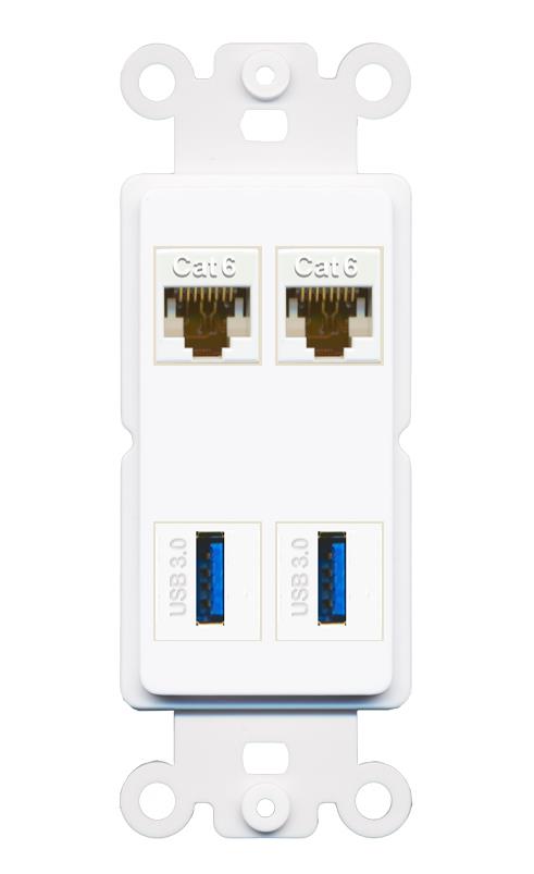 Riteav 2 Porte CAT6 Da Parete: Piastra Bianca Con Connessione Senza Utensili, Femmina-Femmina, Viti Incluse