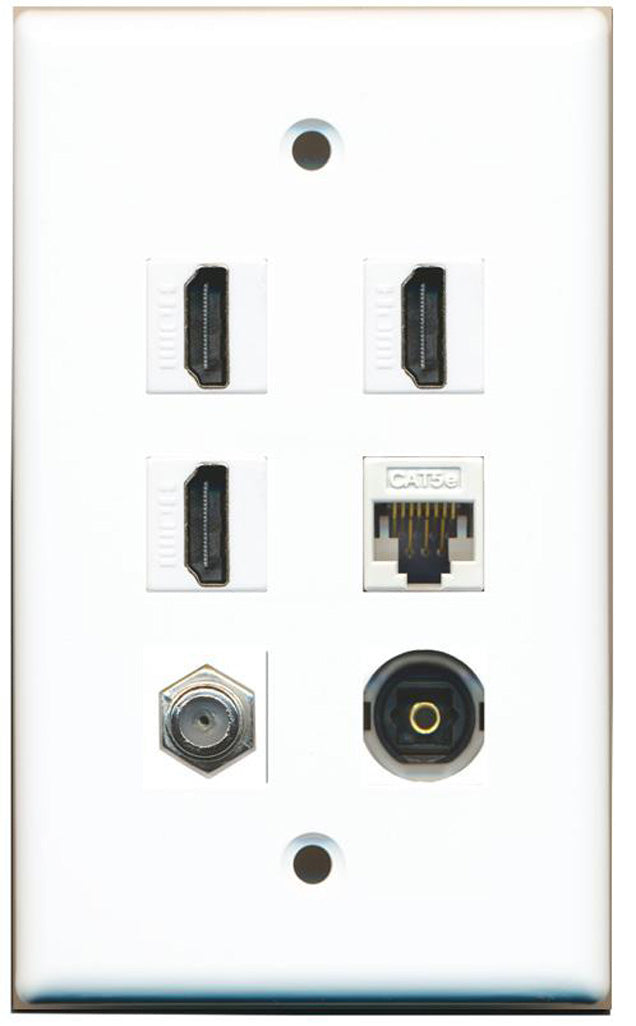 RiteAV - 3 HDMI 1 Port Coax Cable TV- F-Type 1 Port Toslink 1 Port Cat5e Ethernet Wall Plate - White