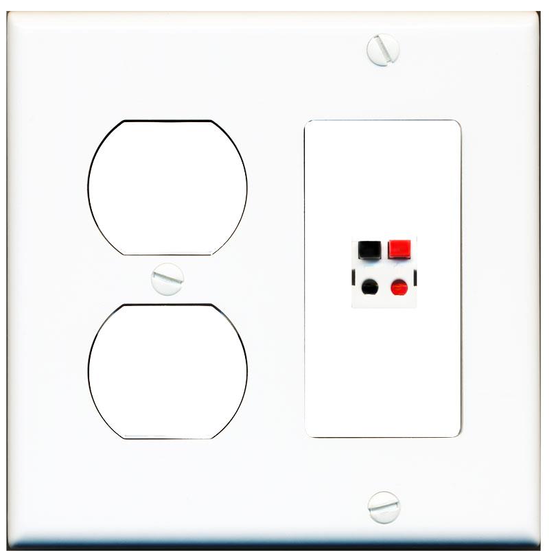 15 Amp Blank Round Outlet Side and 1 Port Speaker Wall Plate