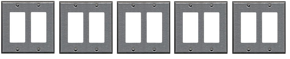 RiteAV Blank Wall Plate for Keystone Jacks - Stainless Steel 2 Gang Decorative (5 Pack)
