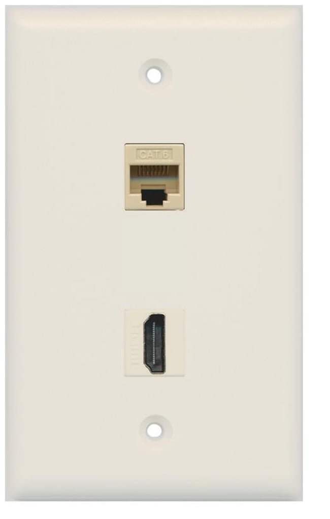 RiteAV - 1 Cat6 Ethernet and 1 HDMI Port Wall Plate - Light Almond - Bracket Included