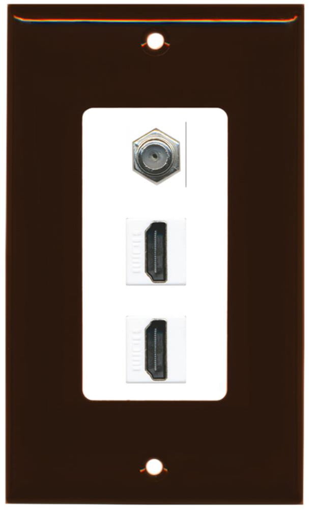 RiteAV - 2 Port HDMI 1 Coax Cable TV- F-Type Decorative Wall Plate - Brown & White