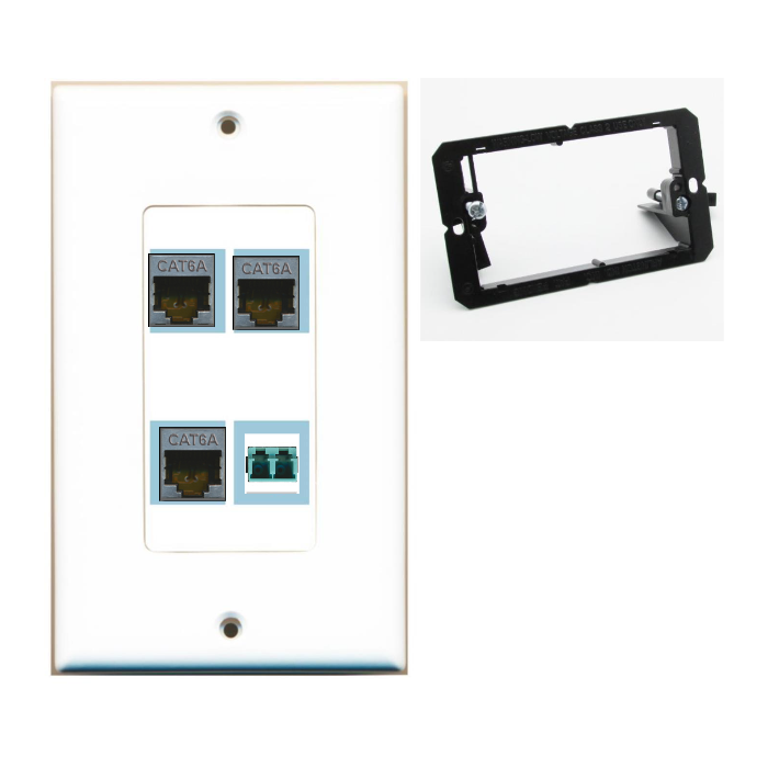 4 Port Custom Keystone Wall Plate DecorZ White w/Mounting Bracket