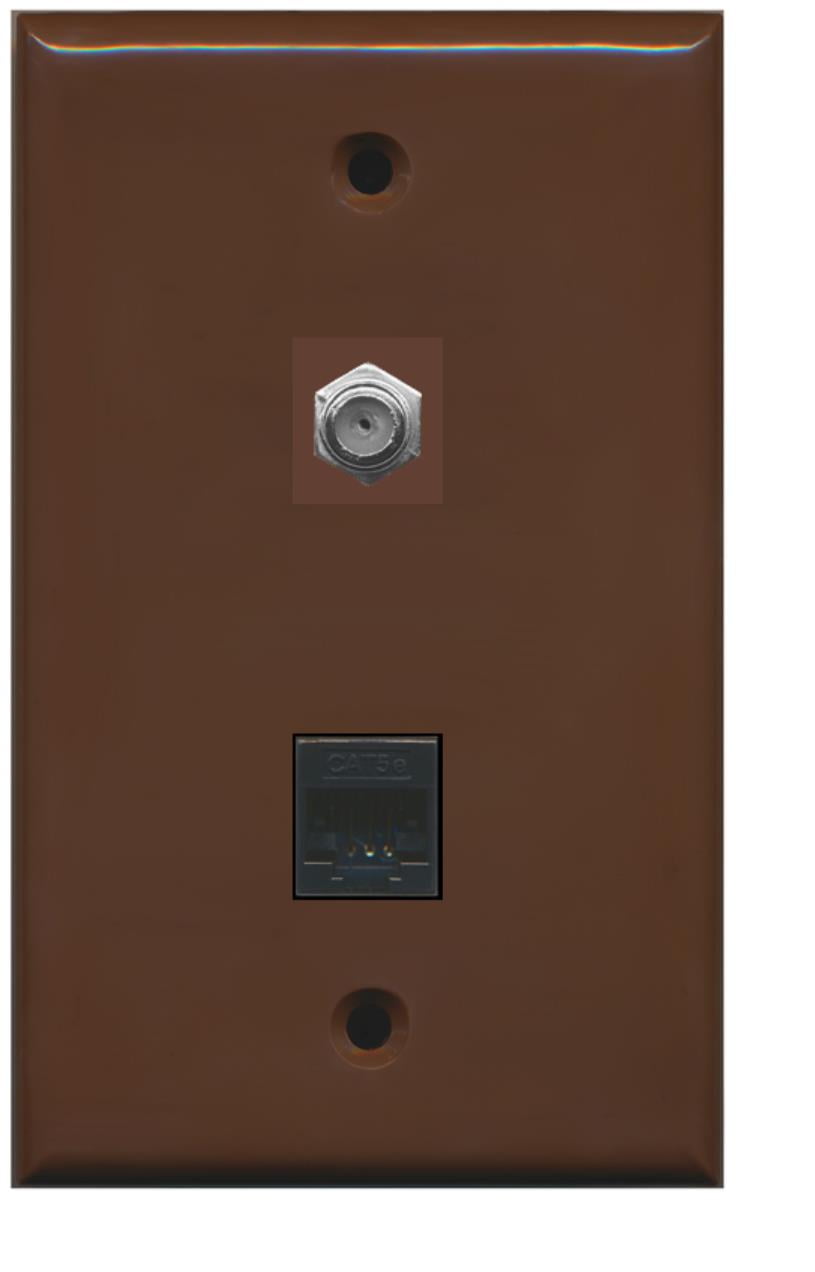 RiteAV - 1 Coax F Type and 1 Cat5e Ethernet Port Wall Plate - Brown - Bracket Included