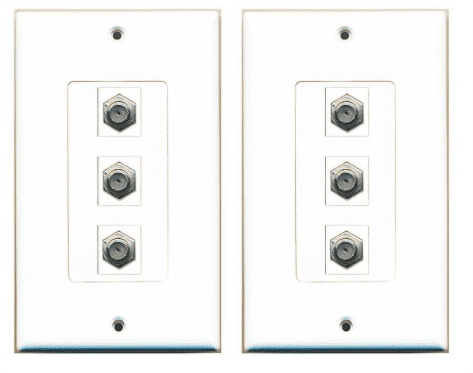 RiteAV - 3 Port Coax Cable TV- F-Type Decorative Wall Plate - White - 2 Pack