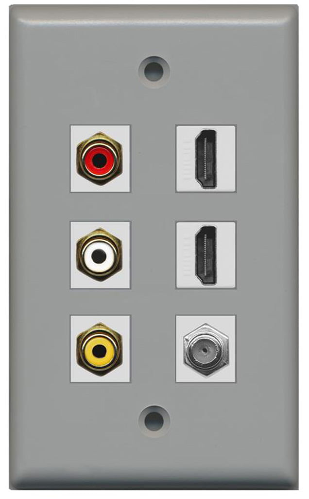 RiteAV - 3 x RCA - 2 X HDMI and 1 x Coax Cable TV Port Wall Plate - Gray