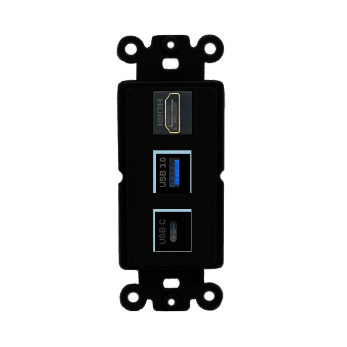 3 Port Custom Keystone Wall Plate DecorZ Rocker Black