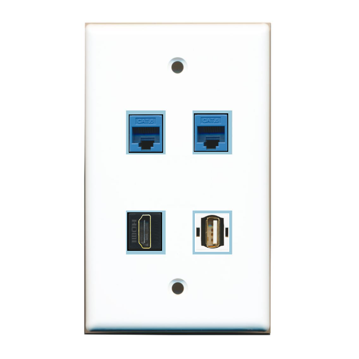 4 Port Custom Keystone Wall Plate Solid White