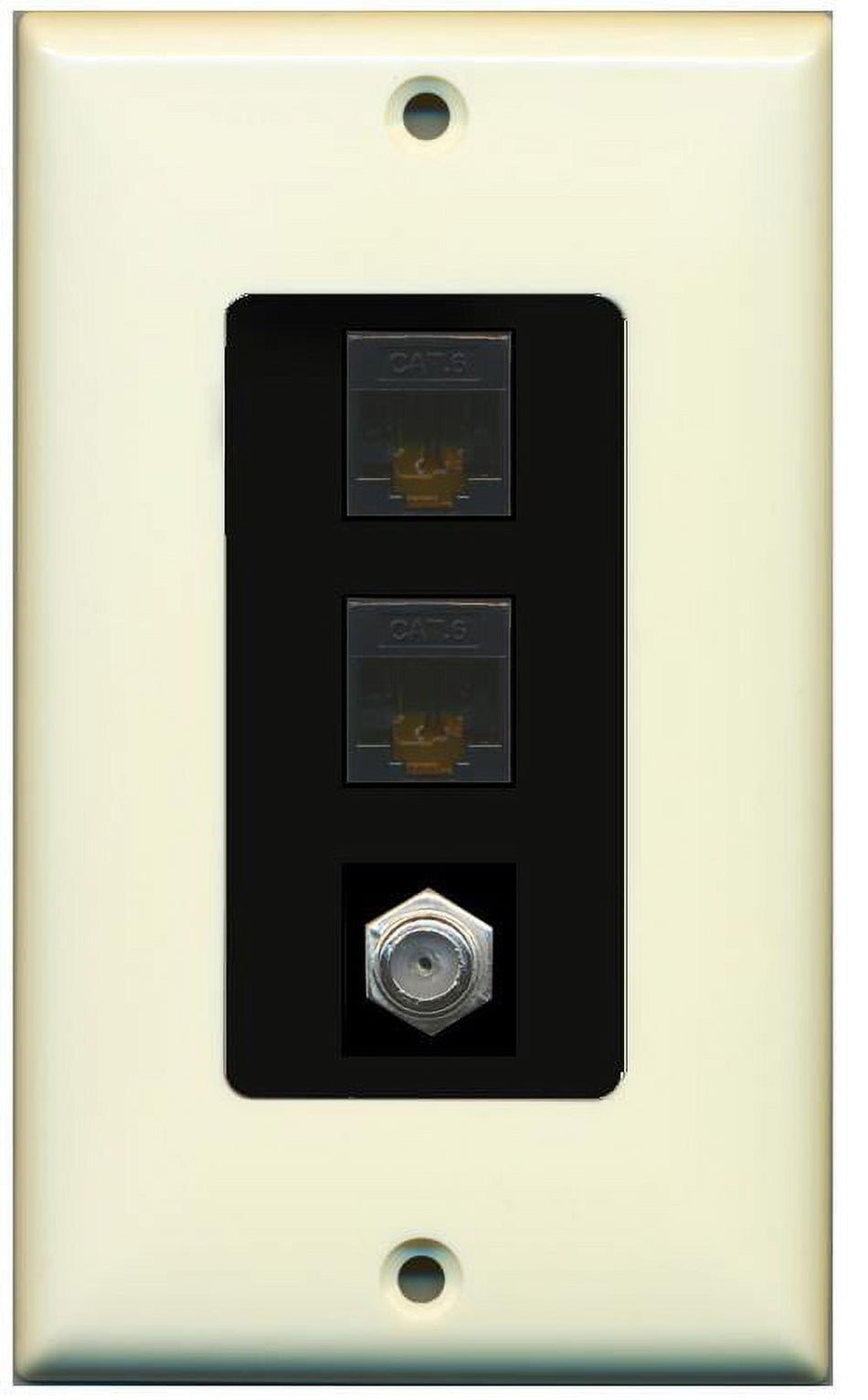 RiteAV Decorative 1 Gang Wall Plate (Light Almond/Black) 3 Port - 2 x Cat6, 1 x Coax