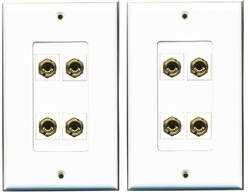 RiteAV Red/Black Banana Jack Decorative White 2 Speaker Wall Plate (for use with terminated Banana Plugs or unterminated Speaker Wire (2 Pack)