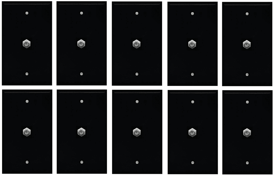 RiteAV Coax Cable TV Wall Plate 1 Gang Flat - Black (10 Pack)