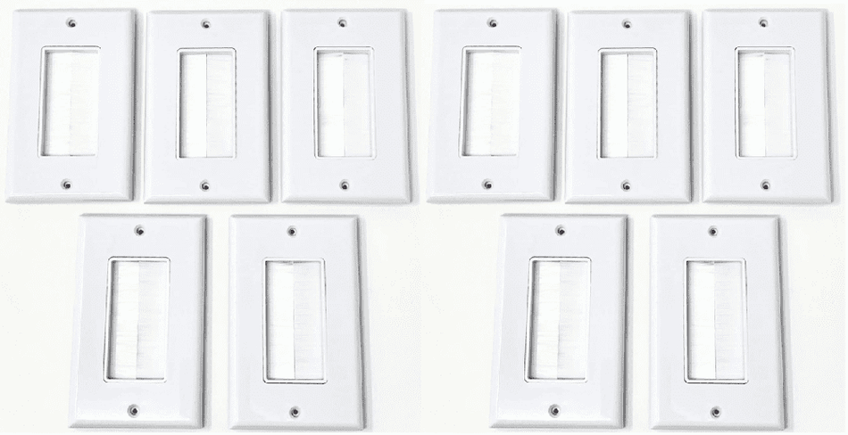 RiteAV - Single Gang Wall Plate with Brush Bristles - White [Now Fits Larger Cables] - 10 Pack