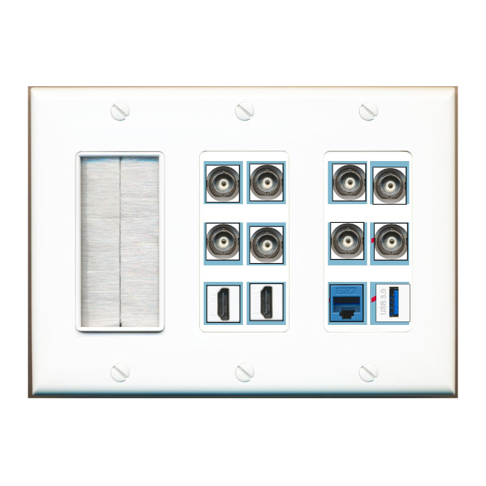 Custom Brush Wall Plate White with up to 12 Keystone Ports