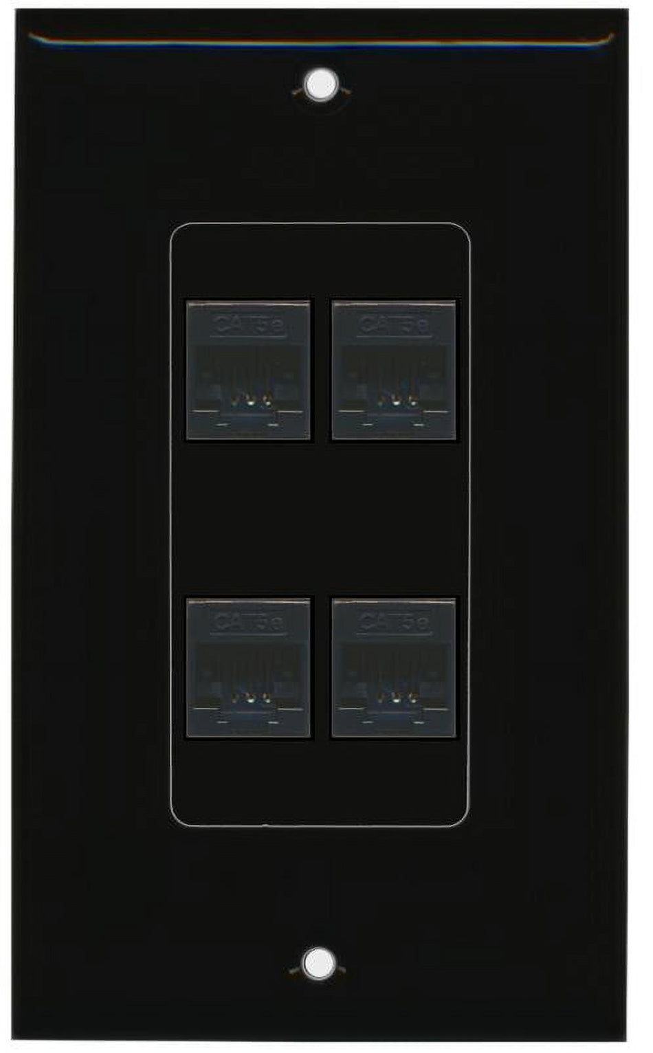 RiteAV Decorative 1 Gang 4 Port Cat5e Wall Plate - Black/Black