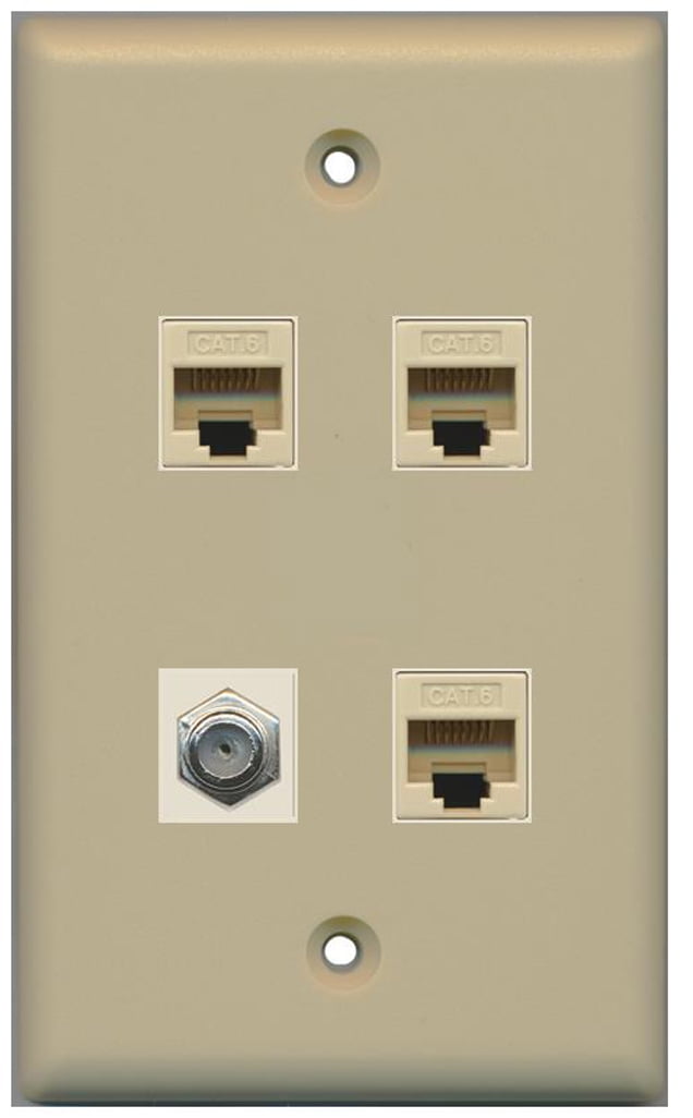 RiteAV 1 Port Coax Cable TV- F-Type 3 Port Cat6 Ethernet Wall Plate - Ivory
