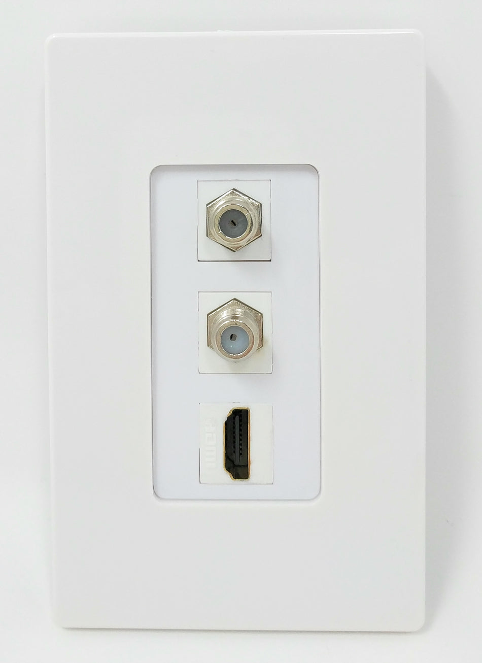 RiteAV - 1 Port HDMI 2 Port Coax Cable TV- F-Type Decorative Screwless Wall Plate - White