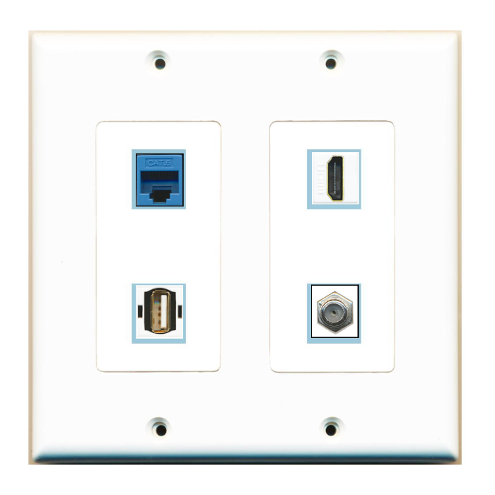 4 Port Custom Keystone Wall Plate 2 Gang DecorZ White