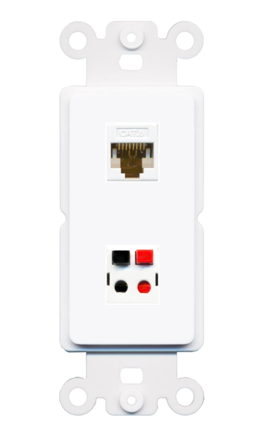RiteAV - Cat6 Speaker Jack Port Wall Plate Decorative (Rocker) White