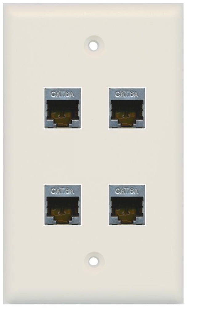 RiteAV CAT 6A 4 Port Shielded Cat6a Wall Plate 1 Gang - Light Almond