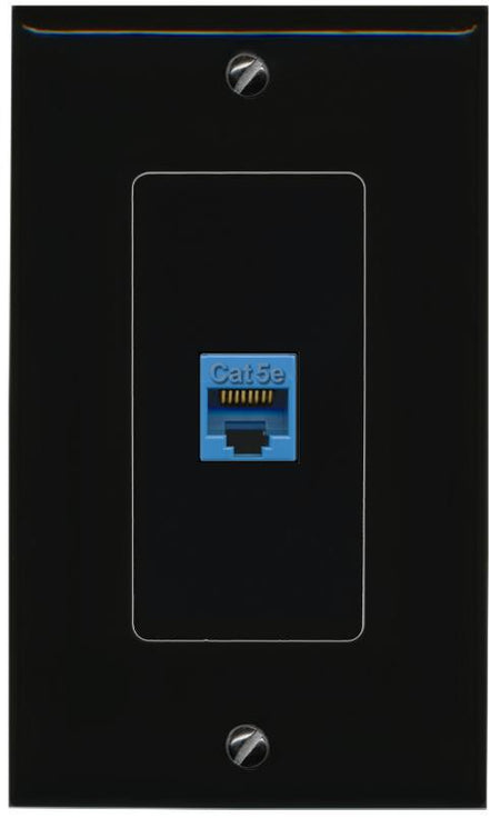 RiteAV 1 Port CAT5E-BLUE Female-Female Decorative Wall Face Plate [Black]