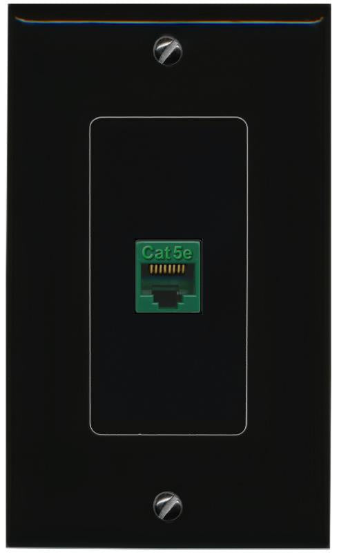 RiteAV 1 Port CAT5E-GREEN Female-Female Decorative Wall Face Plate [Black]