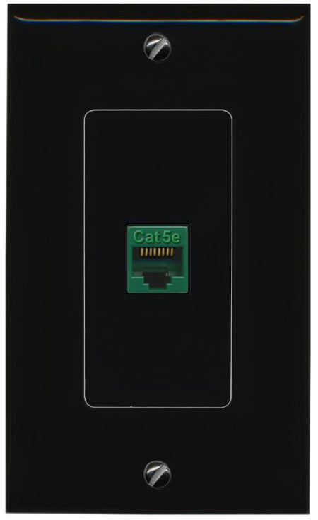 RiteAV 1 Port CAT5E-GREEN Female-Female Decorative Wall Face Plate [Black]
