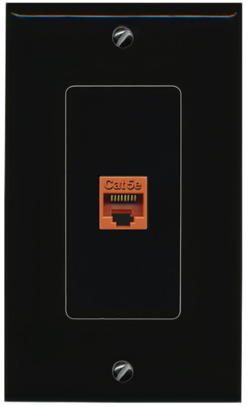 RiteAV 1 Port CAT5E-ORANGE Female-Female Decorative Wall Face Plate [Black]