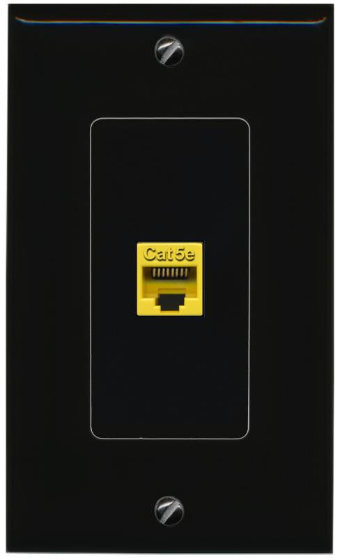 RiteAV 1 Port CAT5E-YELLOW Female-Female Decorative Wall Face Plate [Black]