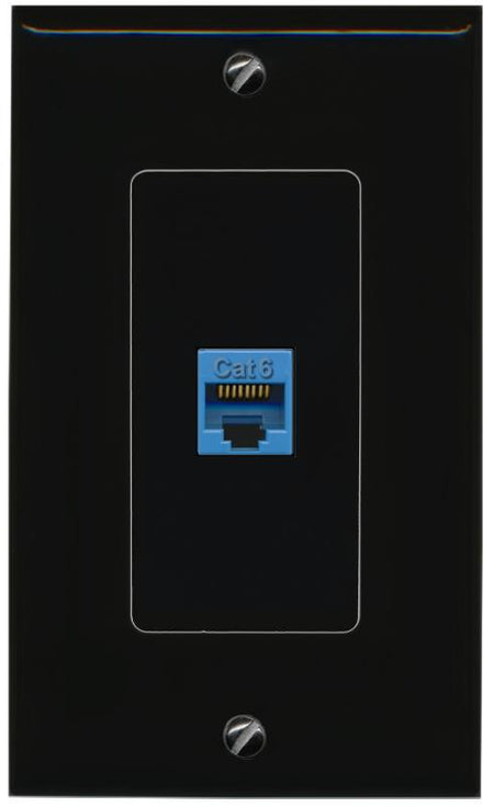 RiteAV 1 Port CAT6-BLUE Female-Female Decorative Wall Face Plate [Black]