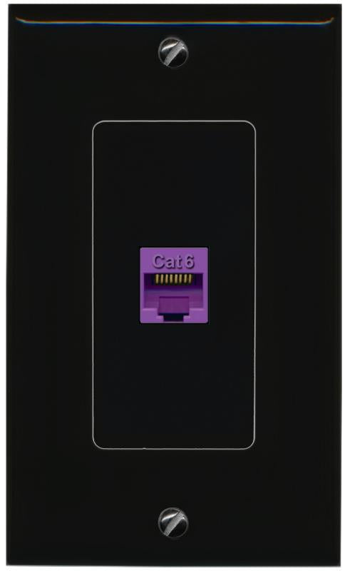RiteAV 1 Port CAT6-PURPLE Female-Female Decorative Wall Face Plate [Black]