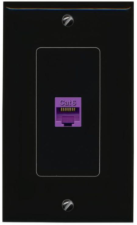 RiteAV 1 Port CAT6-PURPLE Female-Female Decorative Wall Face Plate [Black]