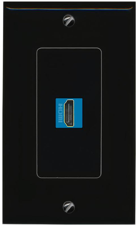 RiteAV 1 Port HDMI-BLUE Female-Female Decorative Wall Face Plate [Black]