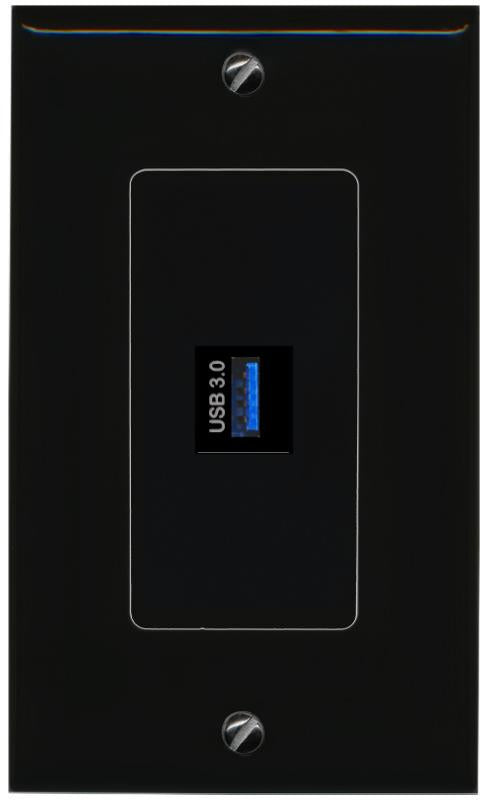 RiteAV 1 Port USB-3 Female-Female Decorative Wall Face Plate [Black]