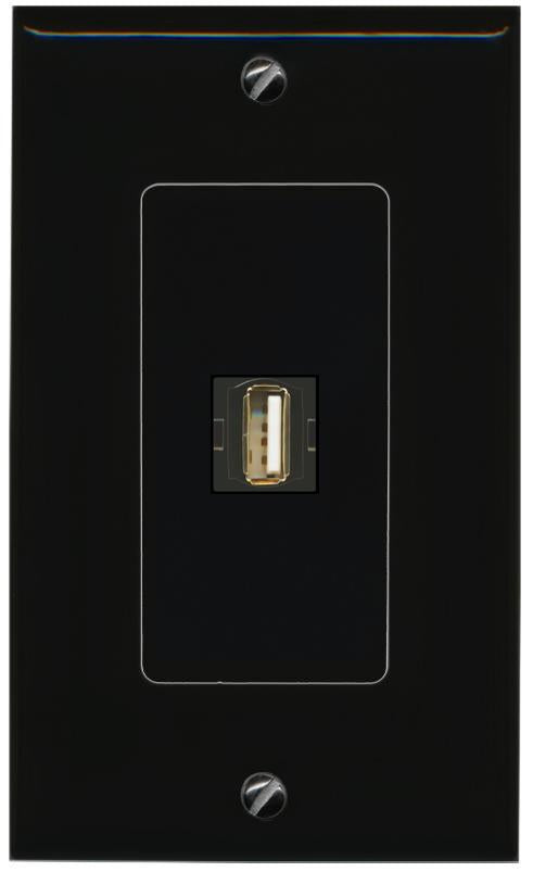 RiteAV 1 Port USB2 Female-Female Decorative Wall Face Plate [Black]