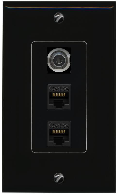 3.5mm 2 CAT5E-WHITE Wall Plate [Black]