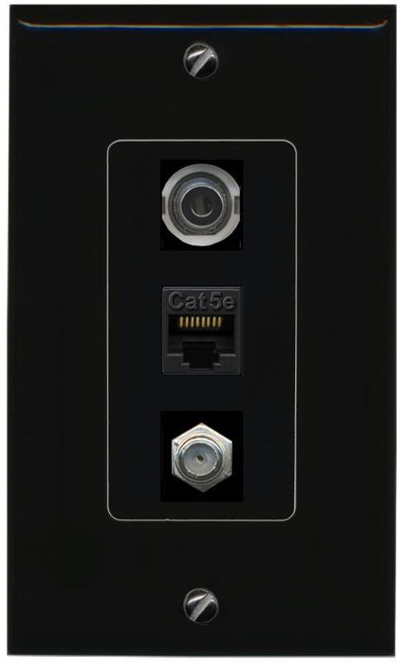 3.5mm CAT5E-WHITE COAX Wall Plate [Black]