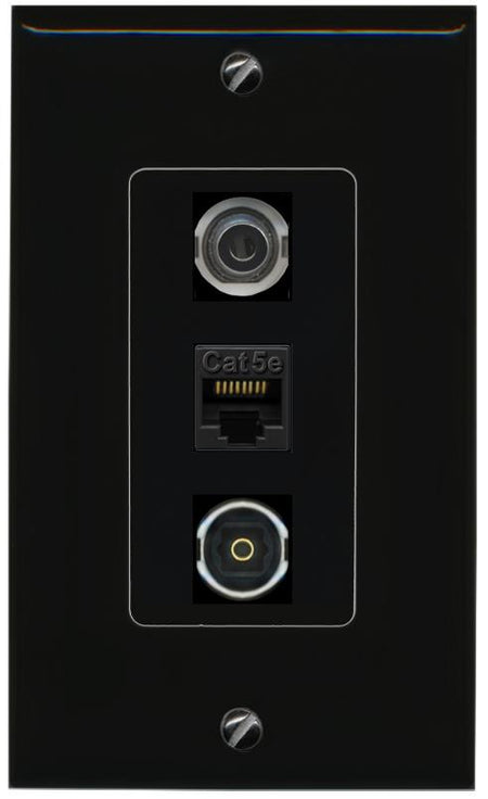 3.5mm CAT5E-WHITE TOSLINK Wall Plate [Black]