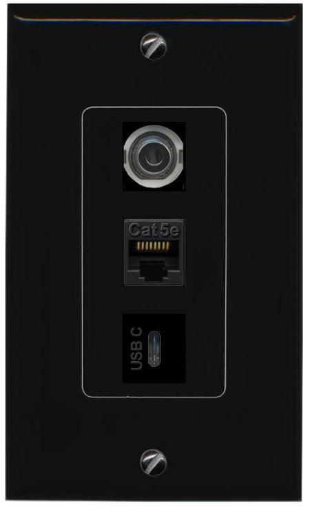 3.5mm CAT5E-WHITE USBC Wall Plate [Black]