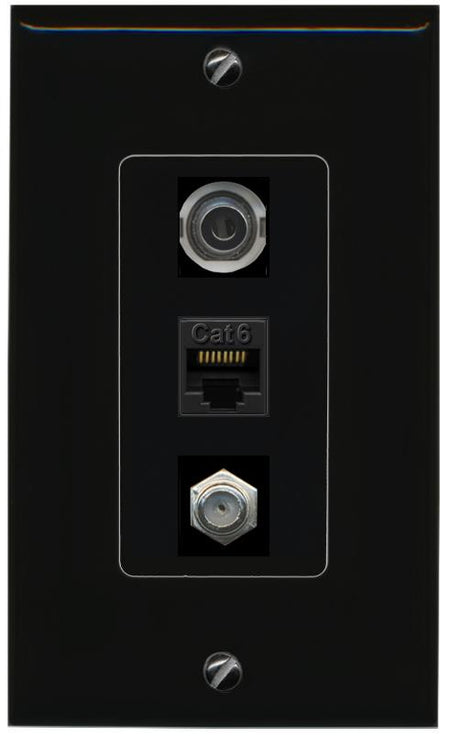 3.5mm CAT6 COAX Wall Plate [Black]