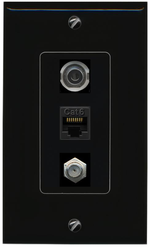 3.5mm CAT6 COAX Wall Plate [Black]