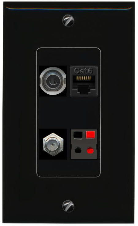 RiteAV 3.5mm CAT6 COAX SPEAKER Wall Plate Decorative [Black]