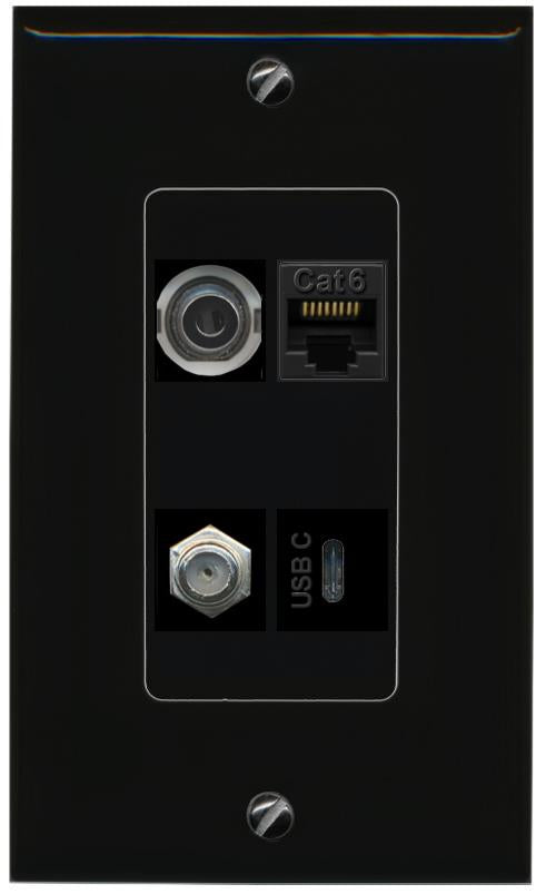 RiteAV 3.5mm CAT6 COAX USBC Wall Plate Decorative [Black]