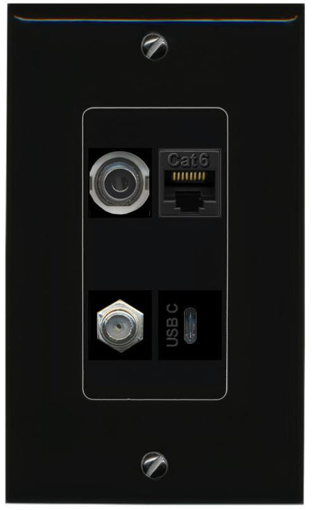 RiteAV 3.5mm CAT6 COAX USBC Wall Plate Decorative [Black]