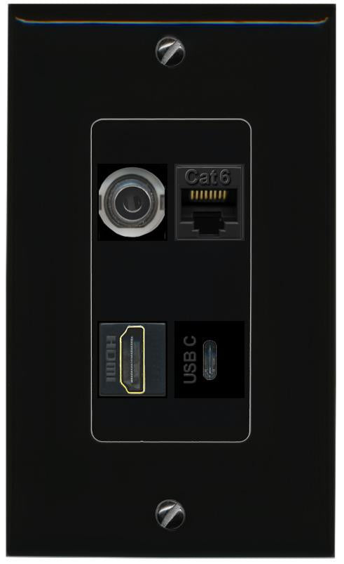 RiteAV 3.5mm CAT6 HDMI USBC Wall Plate Decorative [Black]