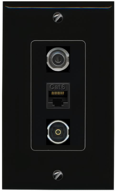 3.5mm CAT6 TOSLINK Wall Plate [Black]