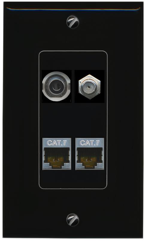 RiteAV 3.5mm 2 CAT7 COAX Wall Plate Decorative [Black]
