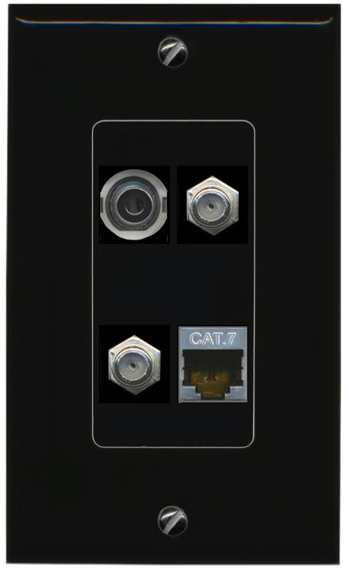 RiteAV 3.5mm CAT7 2 COAX Wall Plate Decorative [Black]