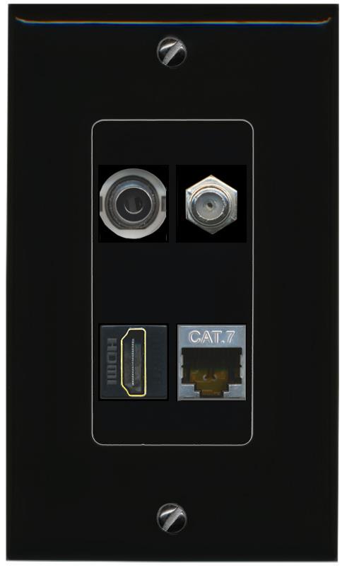 RiteAV 3.5mm CAT7 COAX HDMI Wall Plate Decorative [Black]