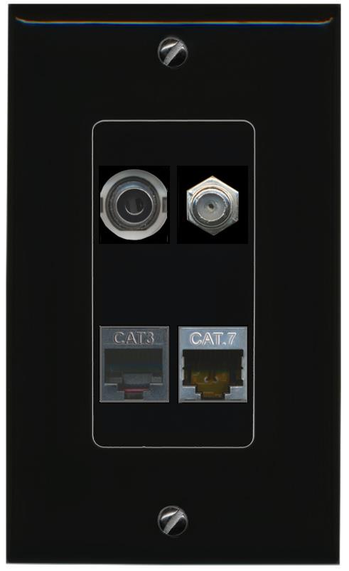 RiteAV 3.5mm CAT7 COAX PHONE Wall Plate Decorative [Black]